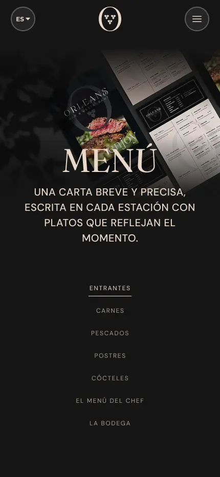 Menu page hero section on mobile