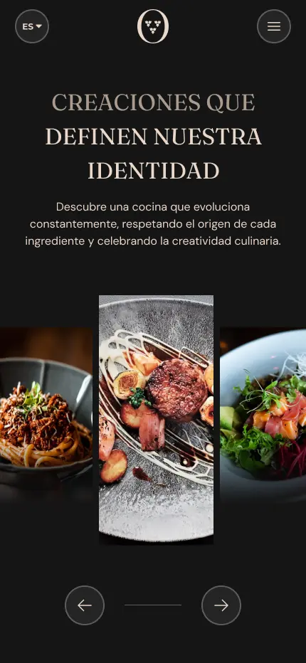 Featured dishes on mobile view