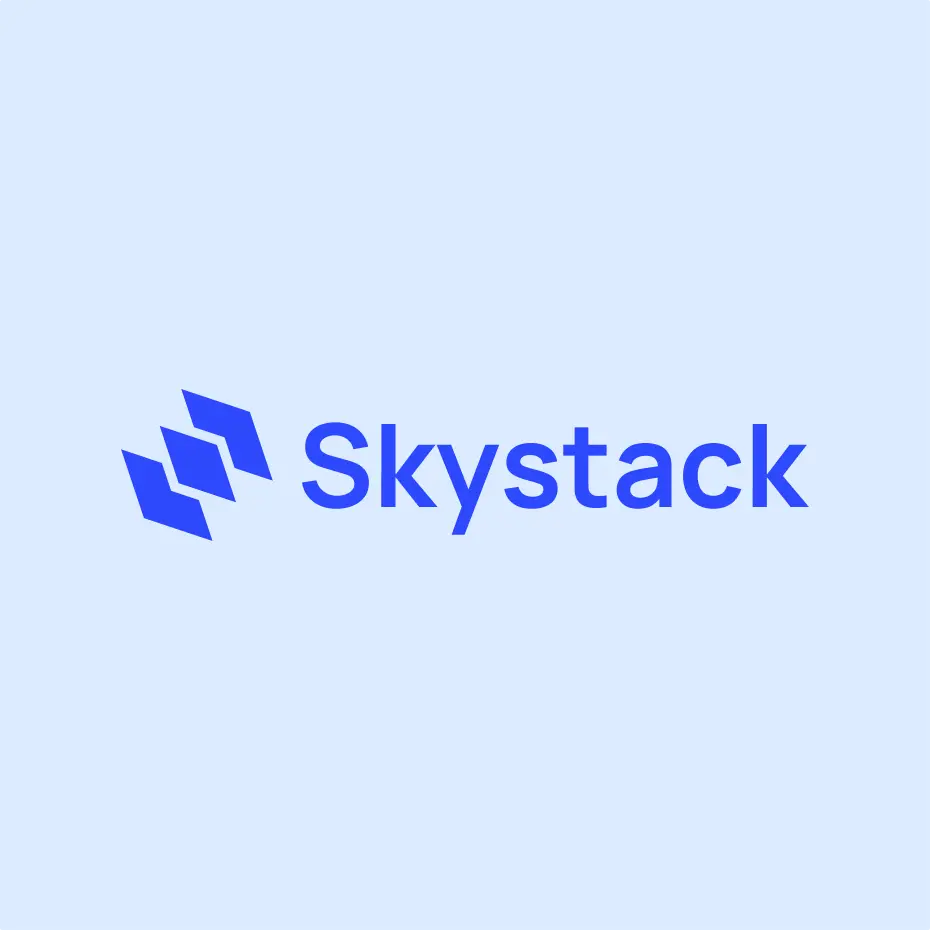 Skystack logo lockup on light background
