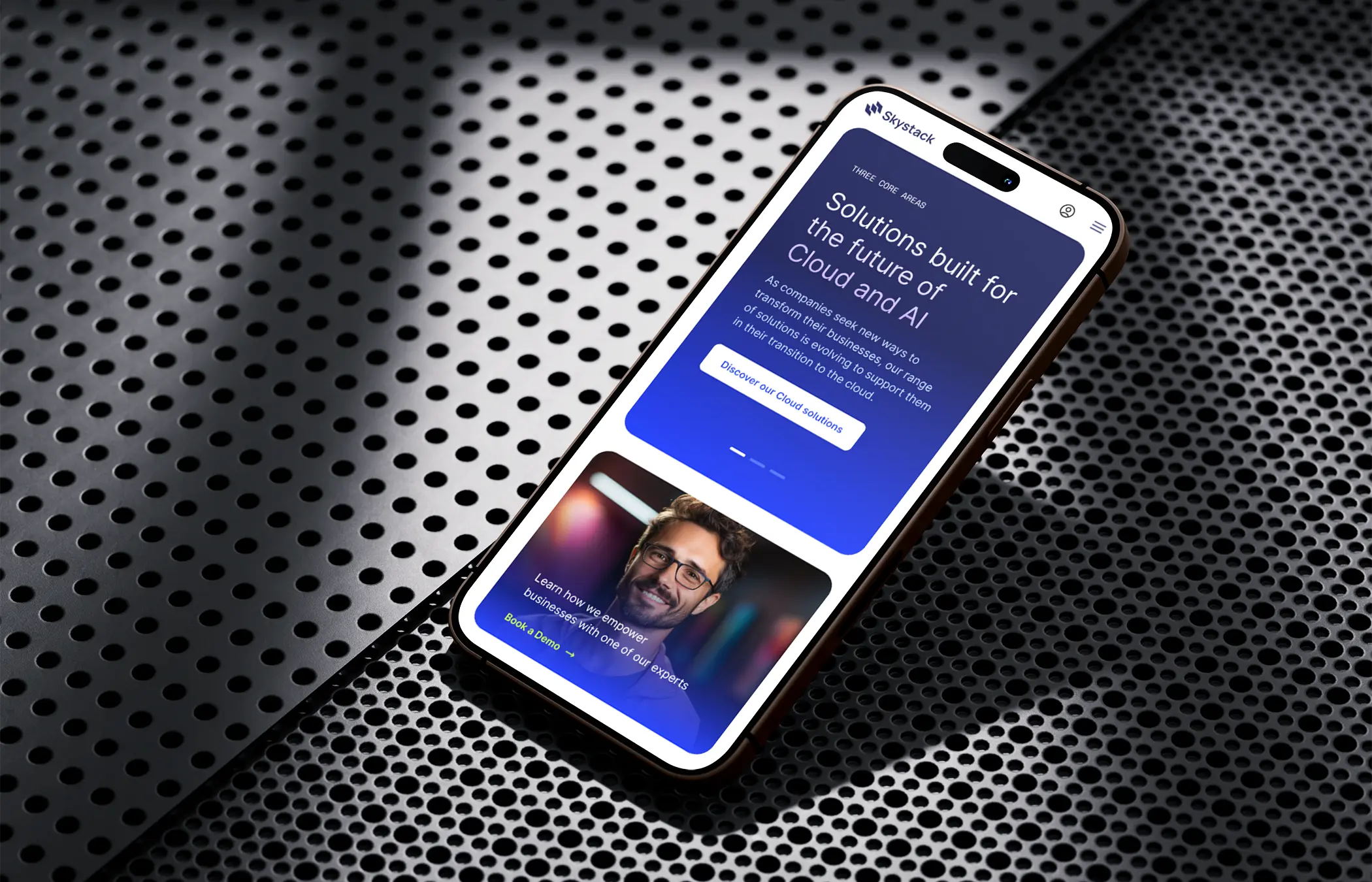 Skystack mobile homepage hero section