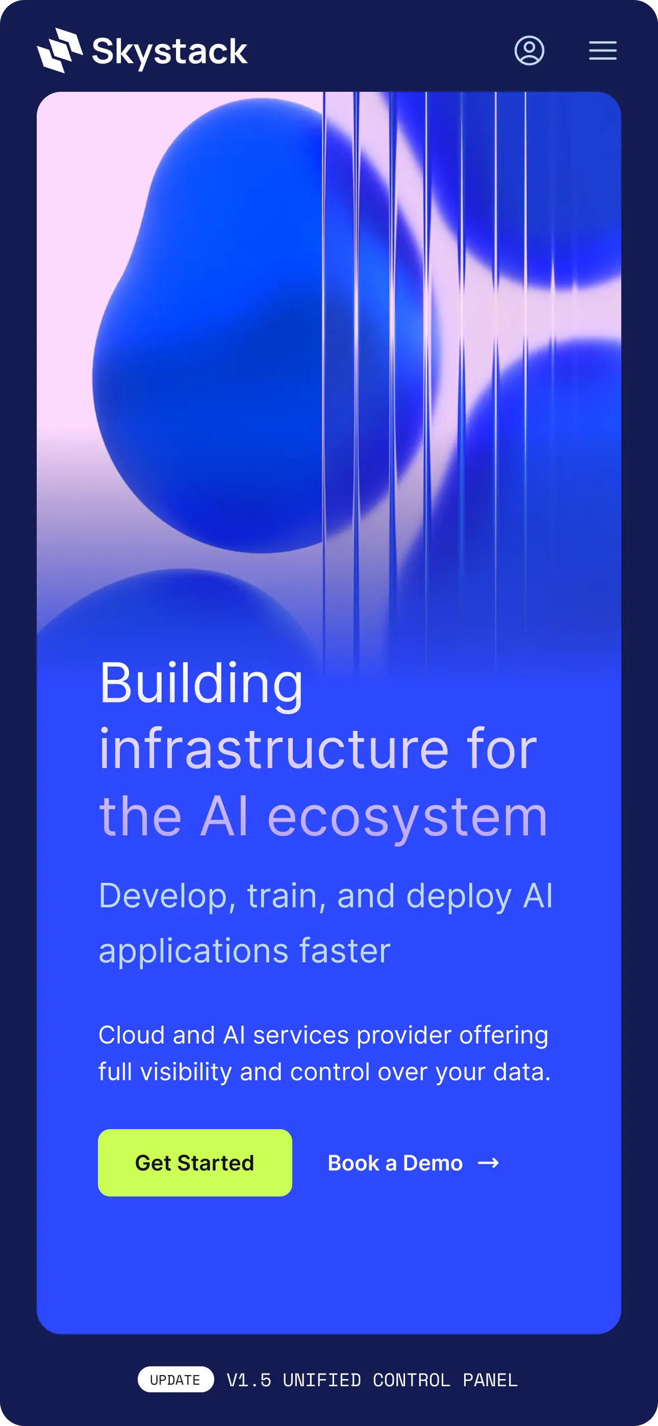 Skystack homepage hero section