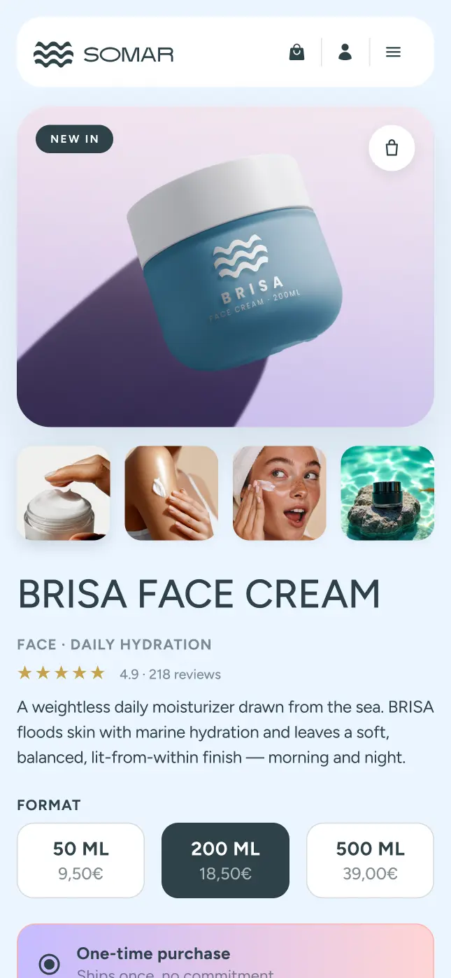 Product page on mobile