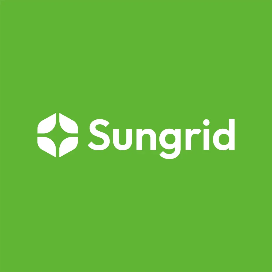 Sungrid logo lockup on brand green background