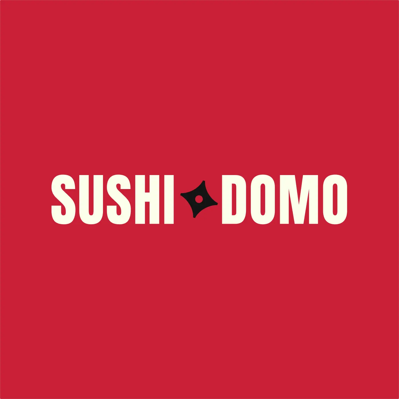 Sushidomo logo lockup on brand green background