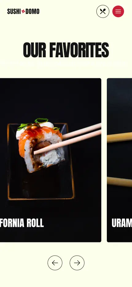 Featured dishes on mobile view
